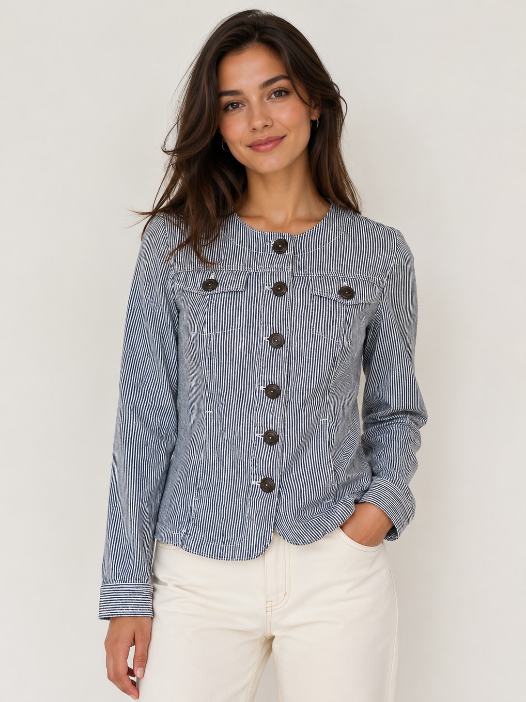 Christopher & Banks Blue White Striped Jacket Buttons Preppy Classic Small
